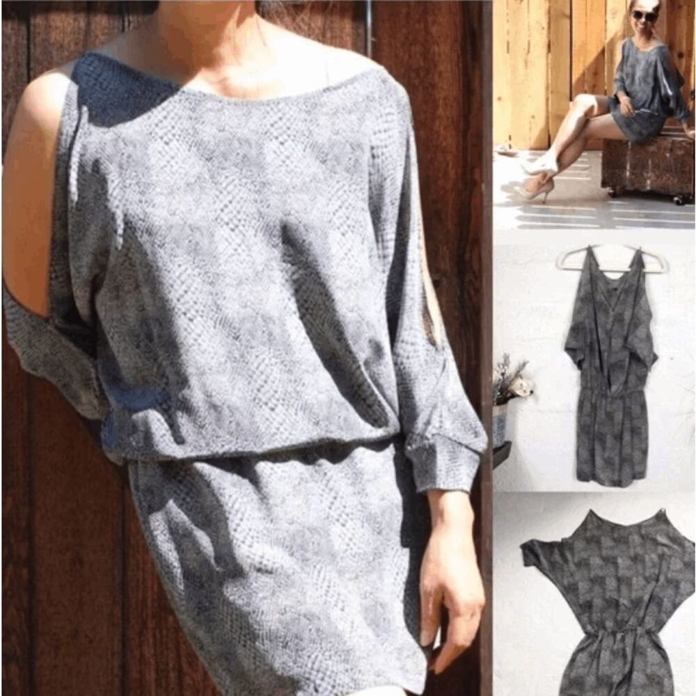 Karina Grimaldi Silk Mini Dress Snake Print Open Back Slit Elastic Waist Small‎